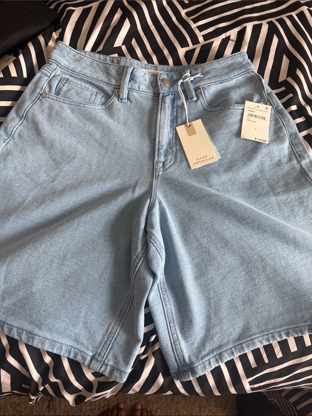 Good American Light Wash Denim Bermuda Shorts